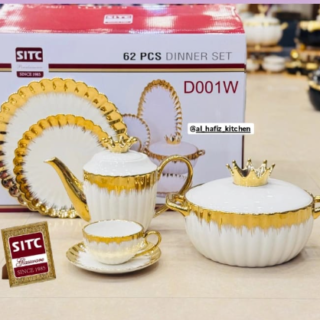 SITC 62 PCS Dinner Set Black & White Gold