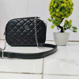 Black Quilted Crossbody Bag with Chain Strap