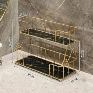 Gold Metal Storage Rack with Black Marble Base