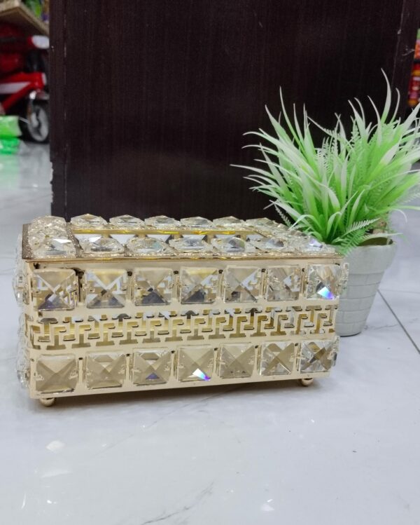 Diamond Cut Accents Golden Metal Tissue Box