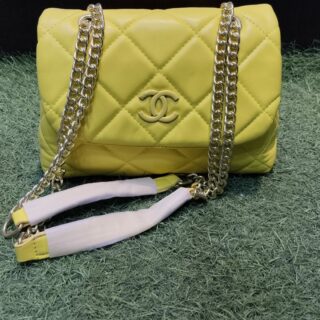 Yellow Quilted Handbag with Gold Chain