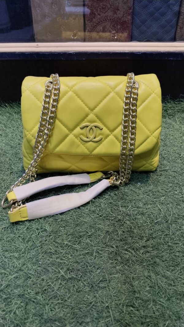 Yellow Quilted Handbag with Gold Chain