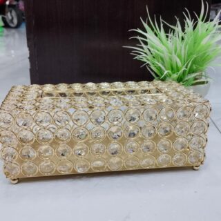 Golden Crystal Beaded Tissue Box Holder